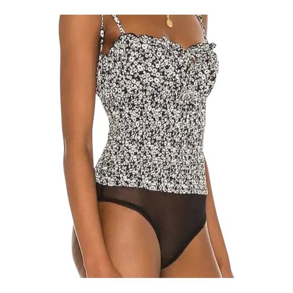 Free People Intimately Bardot Bodysuit Black Combo Floral Tie Straps Medium - Picture 3 of 14